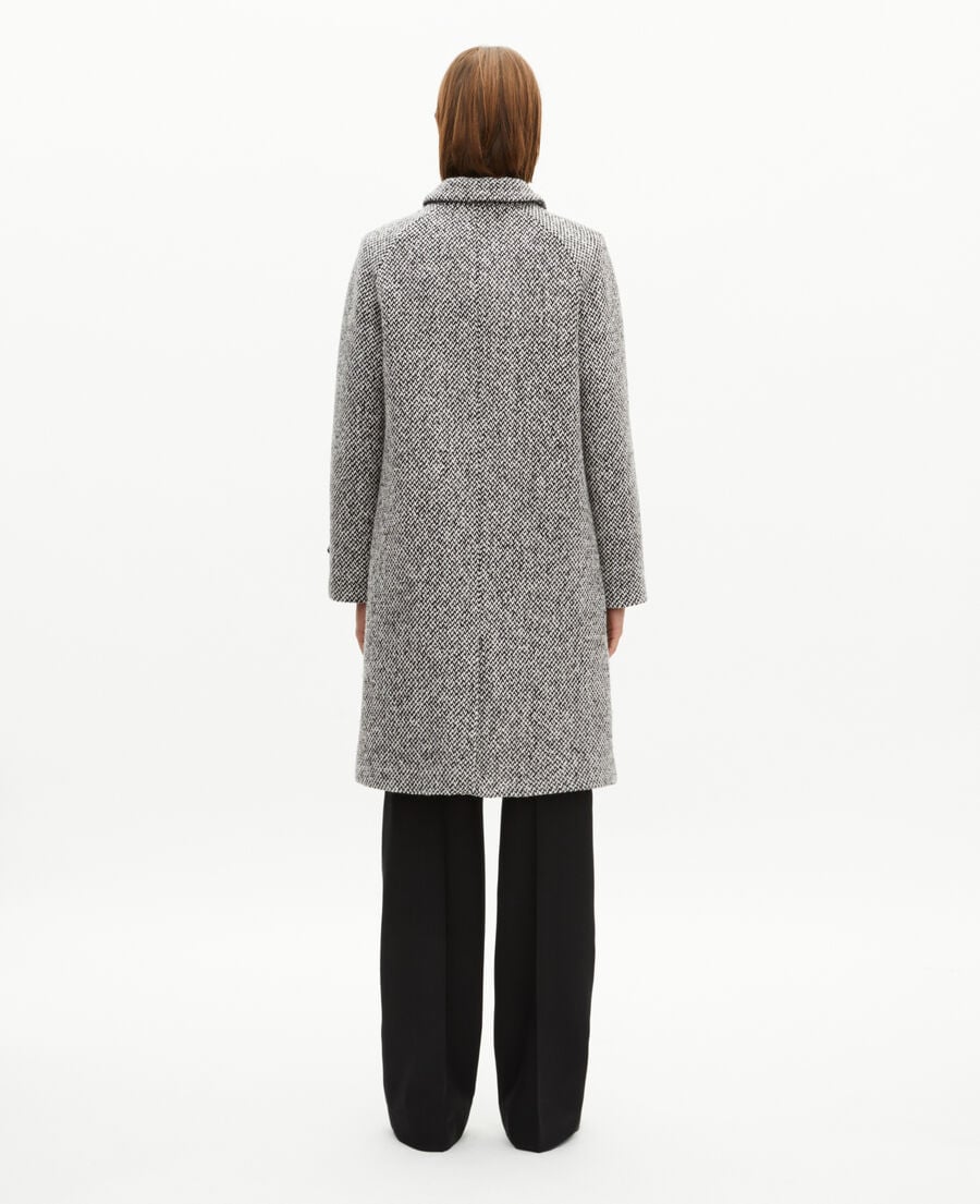 The Kooples FEMME BLANC / BLEU manteau long en tweed noir et blanc