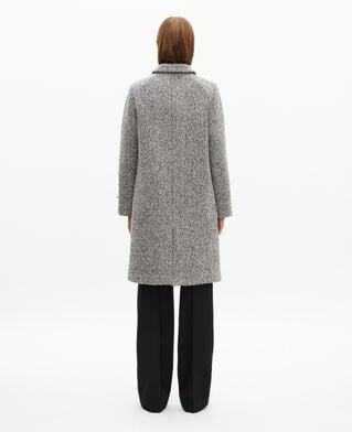 The Kooples FEMME BLANC / BLEU manteau long en tweed noir et blanc