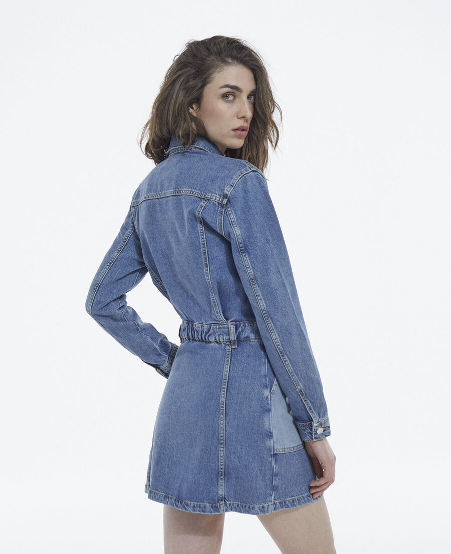 buttoned faded blue short denim dress