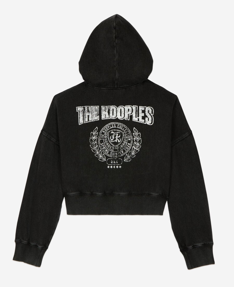 The Kooples FEMME BLACK WASHED sweatshirt à capuche avec sérigraphie noir