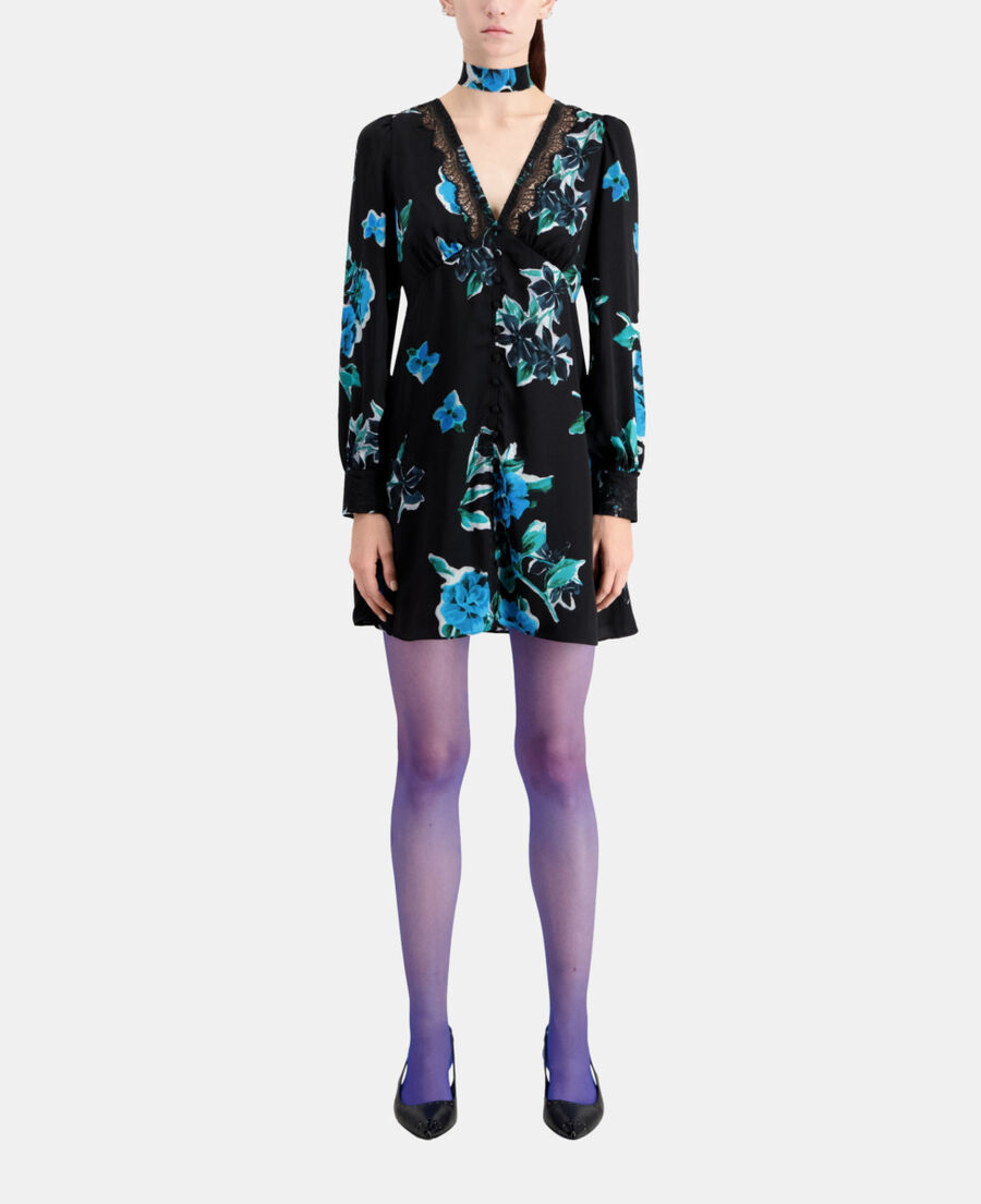 short printed dress with lace details
