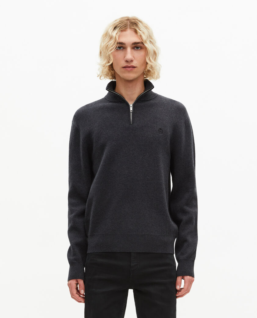 The Kooples HERREN DARK GREY MELANGE pullover mit trucker-kragen aus doppelseitiger wolle in grau