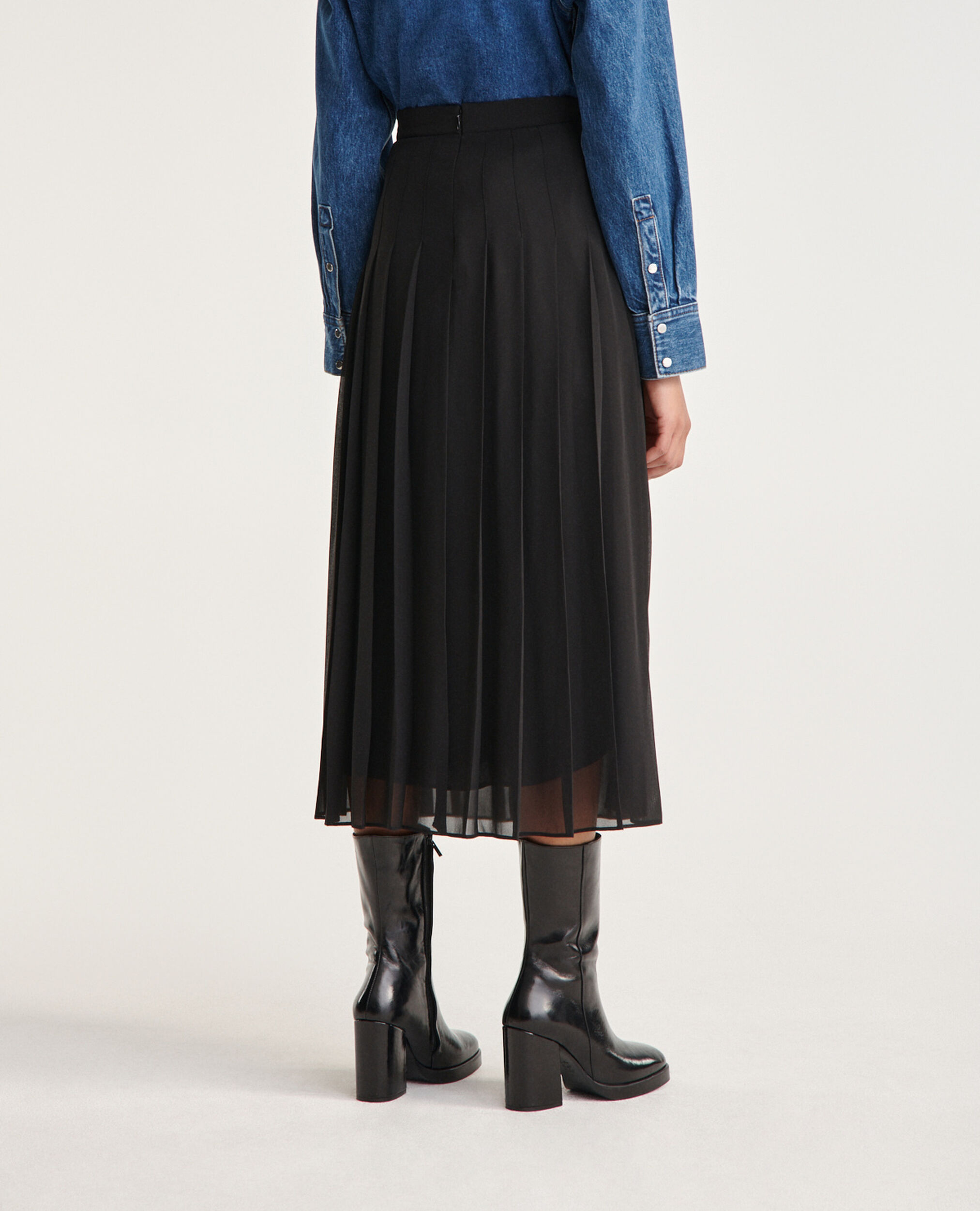 Flowing long pleated skirt in black, BLACK, hi-res image number null