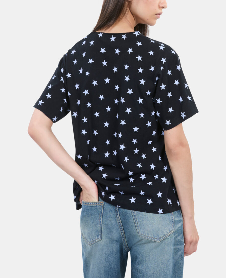 The Kooples DAMEN BLACK WASHED schwarzes t-shirt mit sterne-print