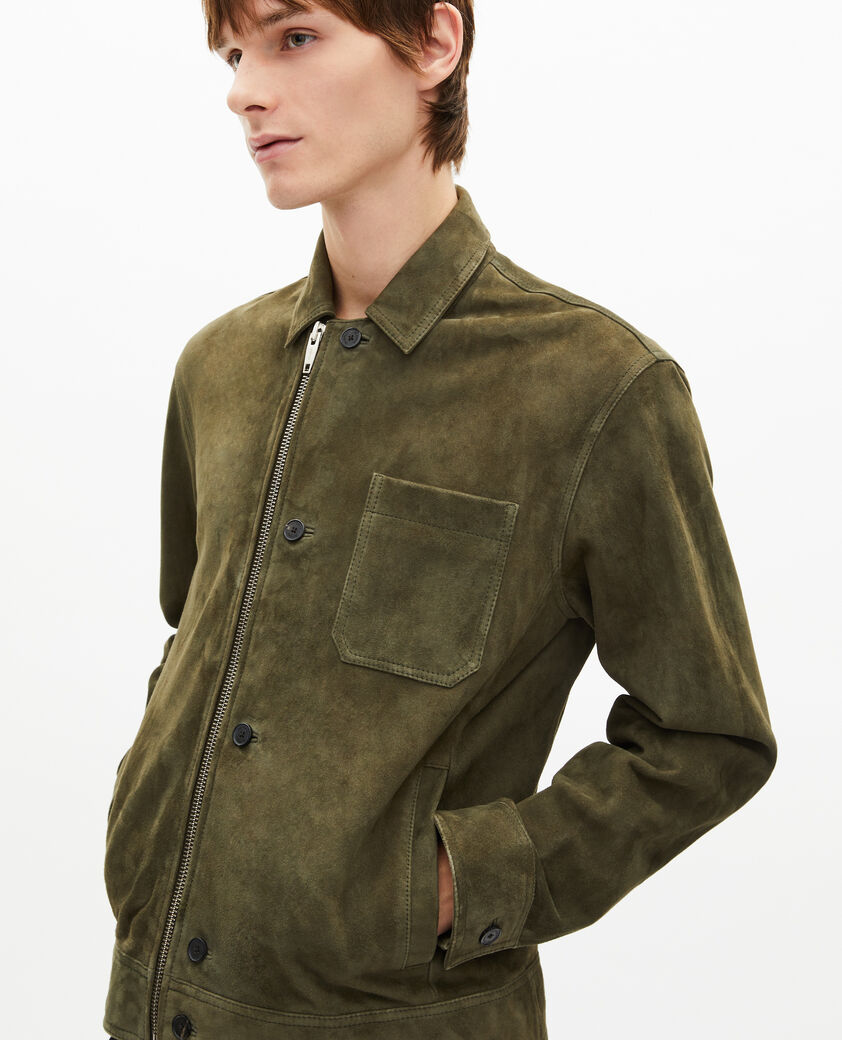 The Kooples H KAKI suede jacket with khaki offset zip