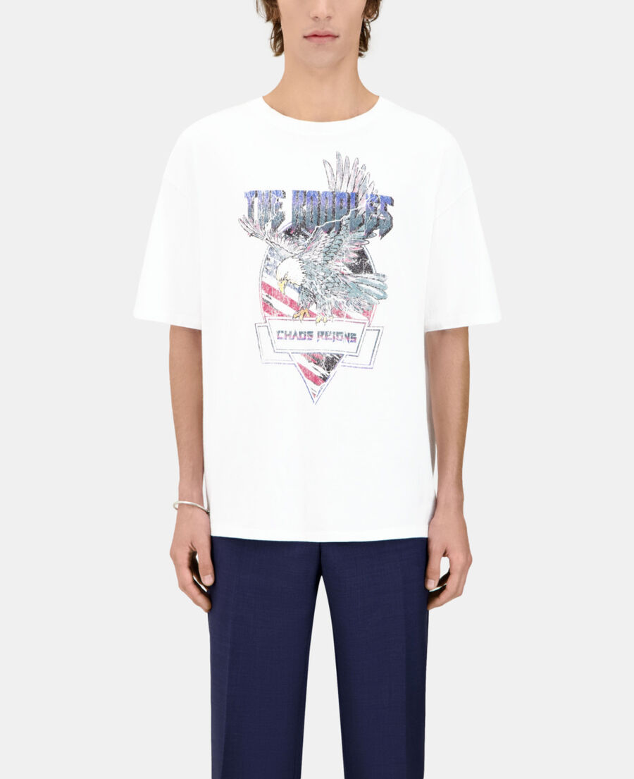 The Kooples H WHITE white t-shirt with chaos eagle serigraphy