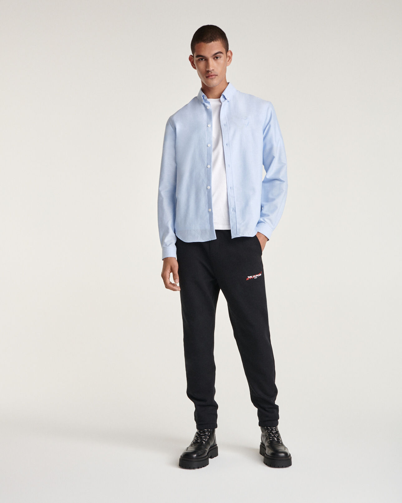 The Kooples MEN SKY sky blue cotton shirt with embroidered heart