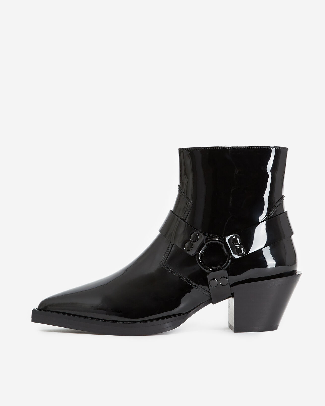 The Kooples FEMME BLACK bottines noires cuir verni style western