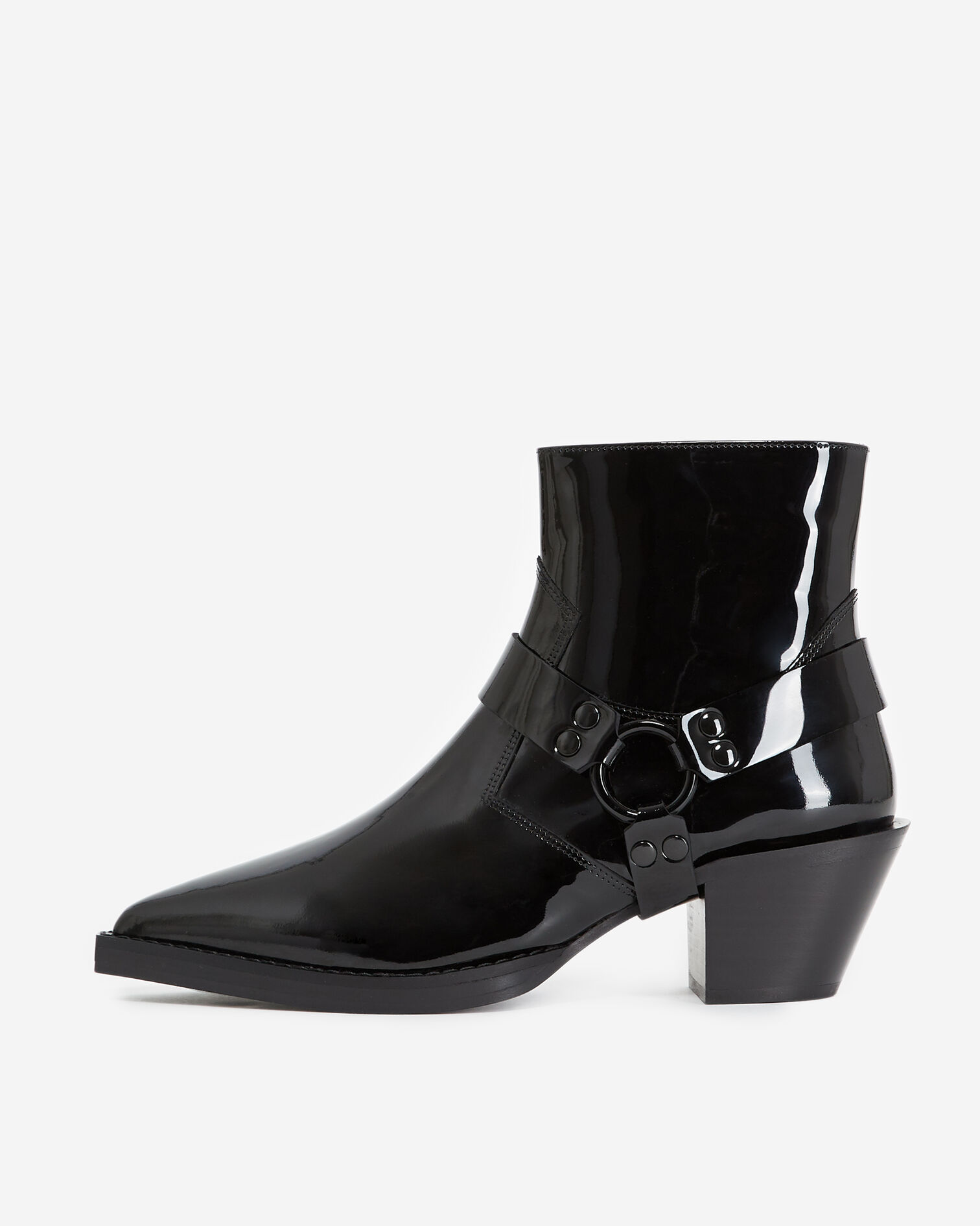 Bottines noires cuir verni style western, BLACK, hi-res image number null