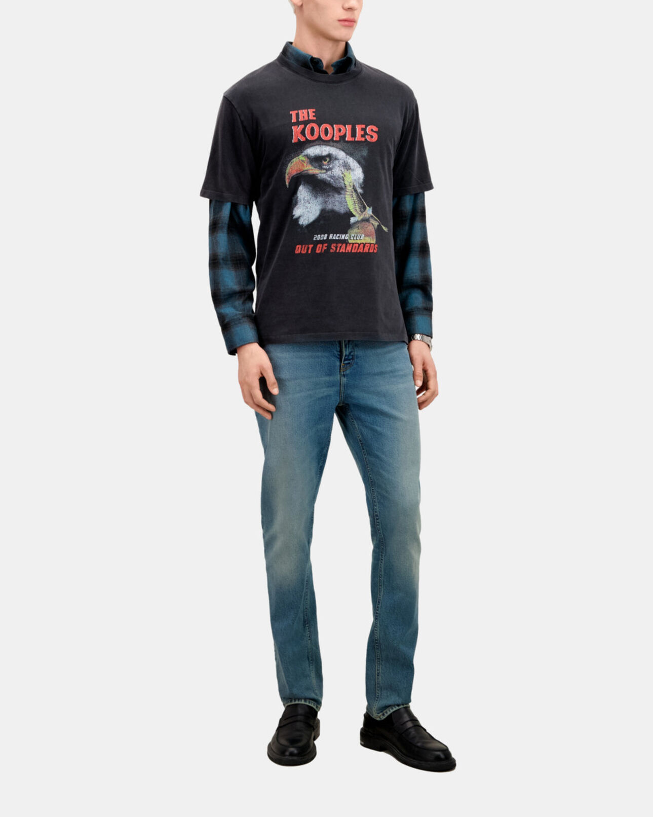 The Kooples MEN BLACK WASHED men's black t-shirt with eagle serigraphy