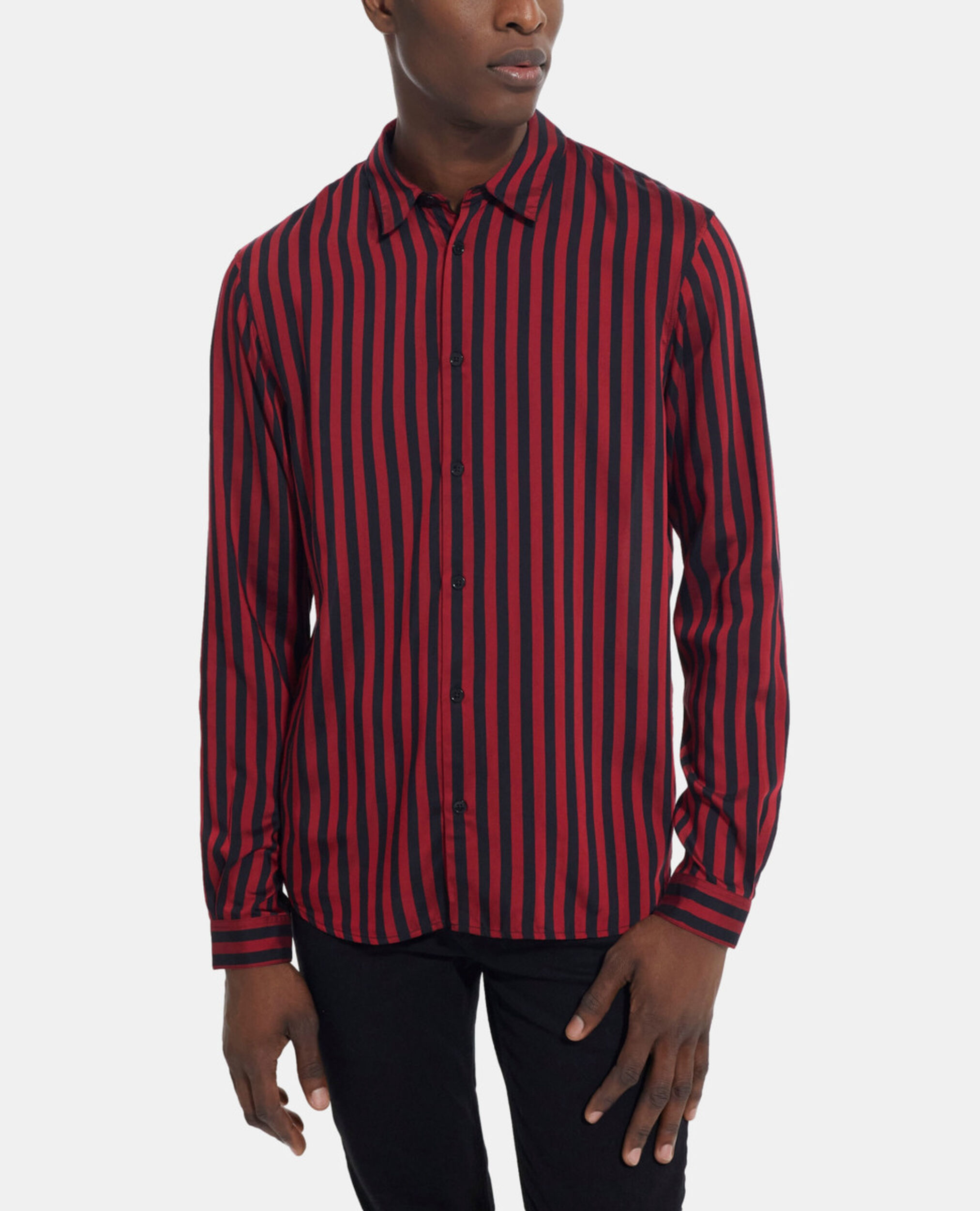 Striped shirt with classic collar, RED / BLACK, hi-res image number null