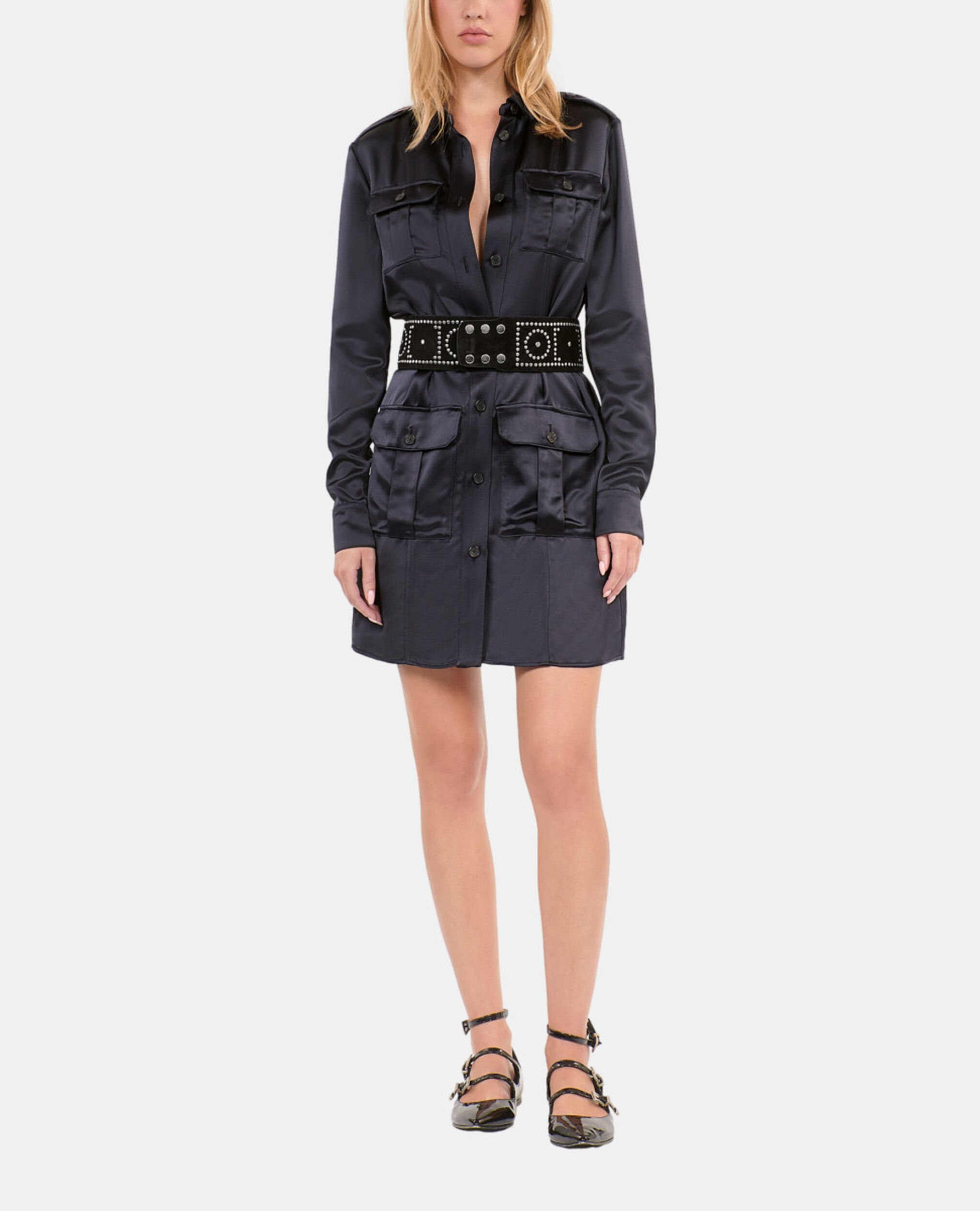 Short navy blue safari dress, NAVY, hi-res image number null