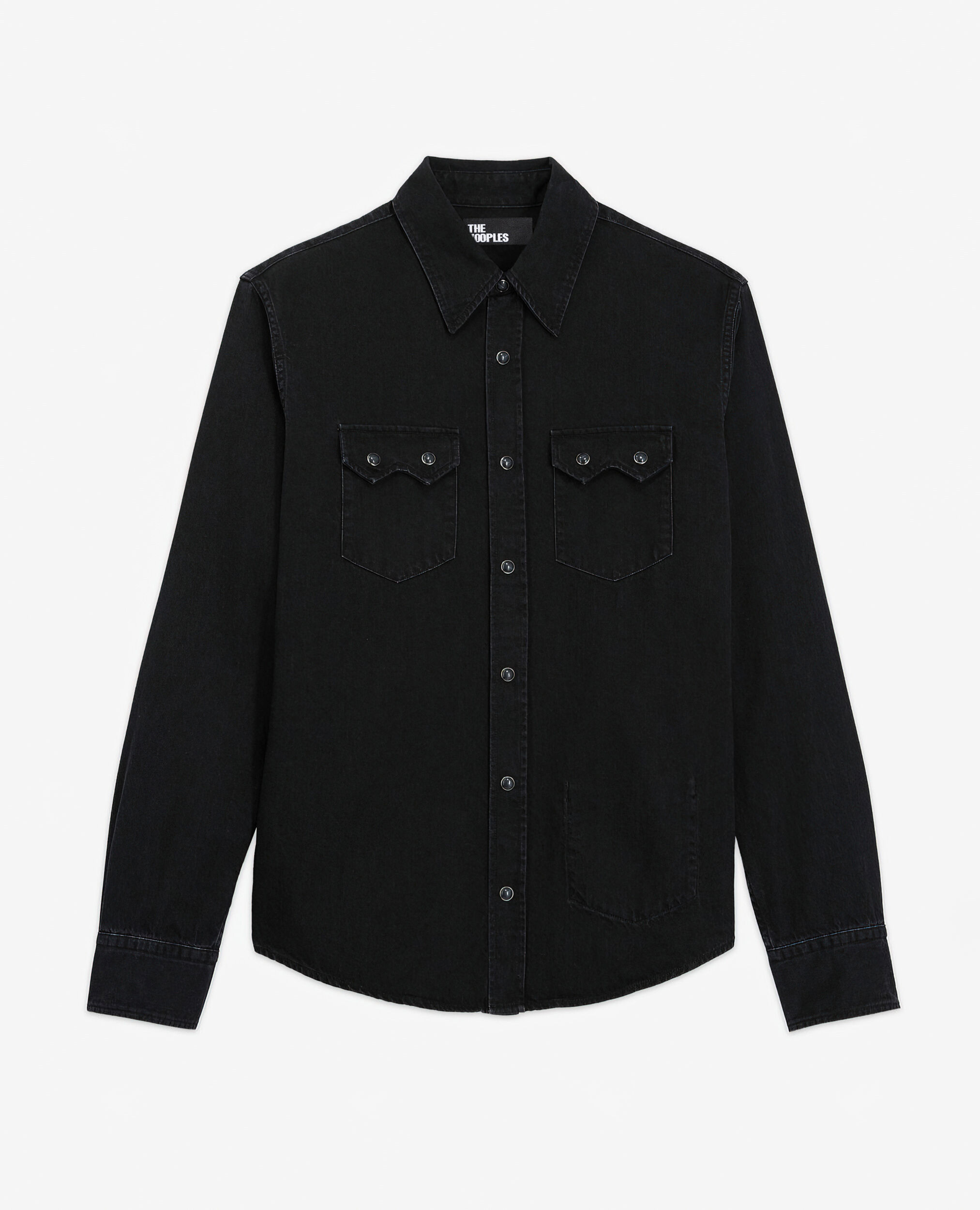 Black denim shirt, BLACK WASHED, hi-res image number null