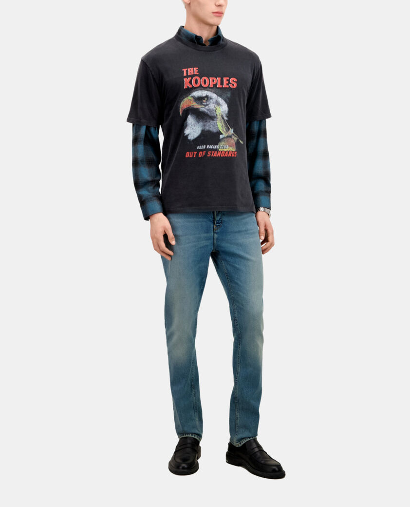 The Kooples HERREN BLACK WASHED schwarzes t-shirt mit „eagle“-siebdruck