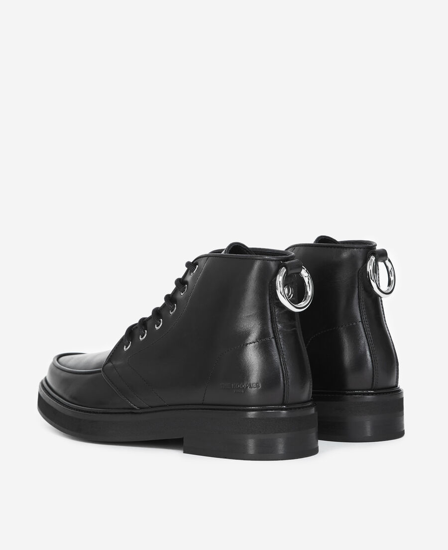 chunky smooth black leather ankle boots