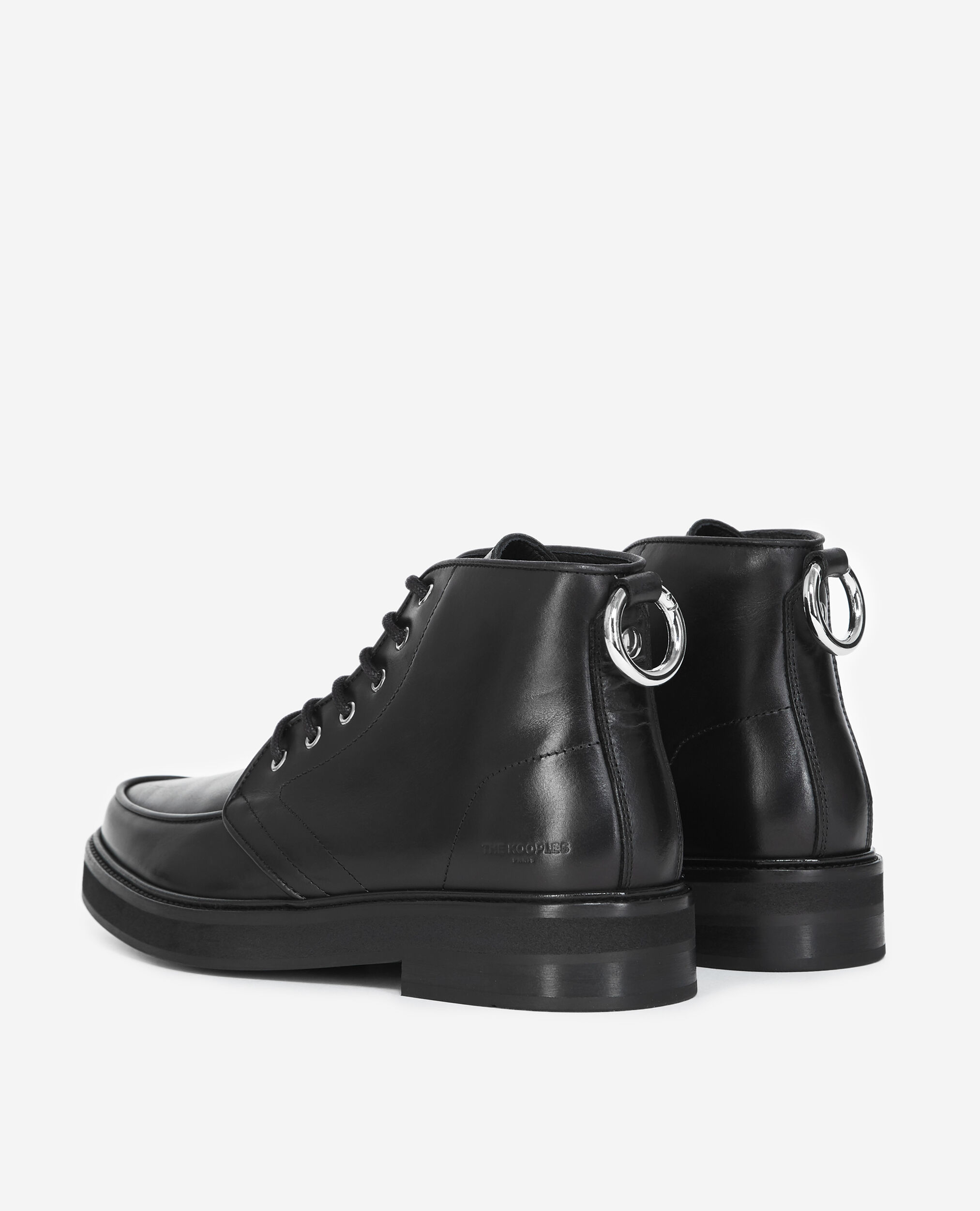 Chunky smooth black leather ankle boots, BLACK, hi-res image number null