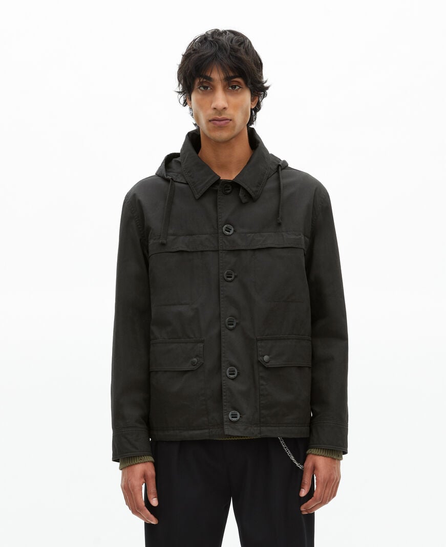 The Kooples HOMME BLACK parka courte à capuche noire