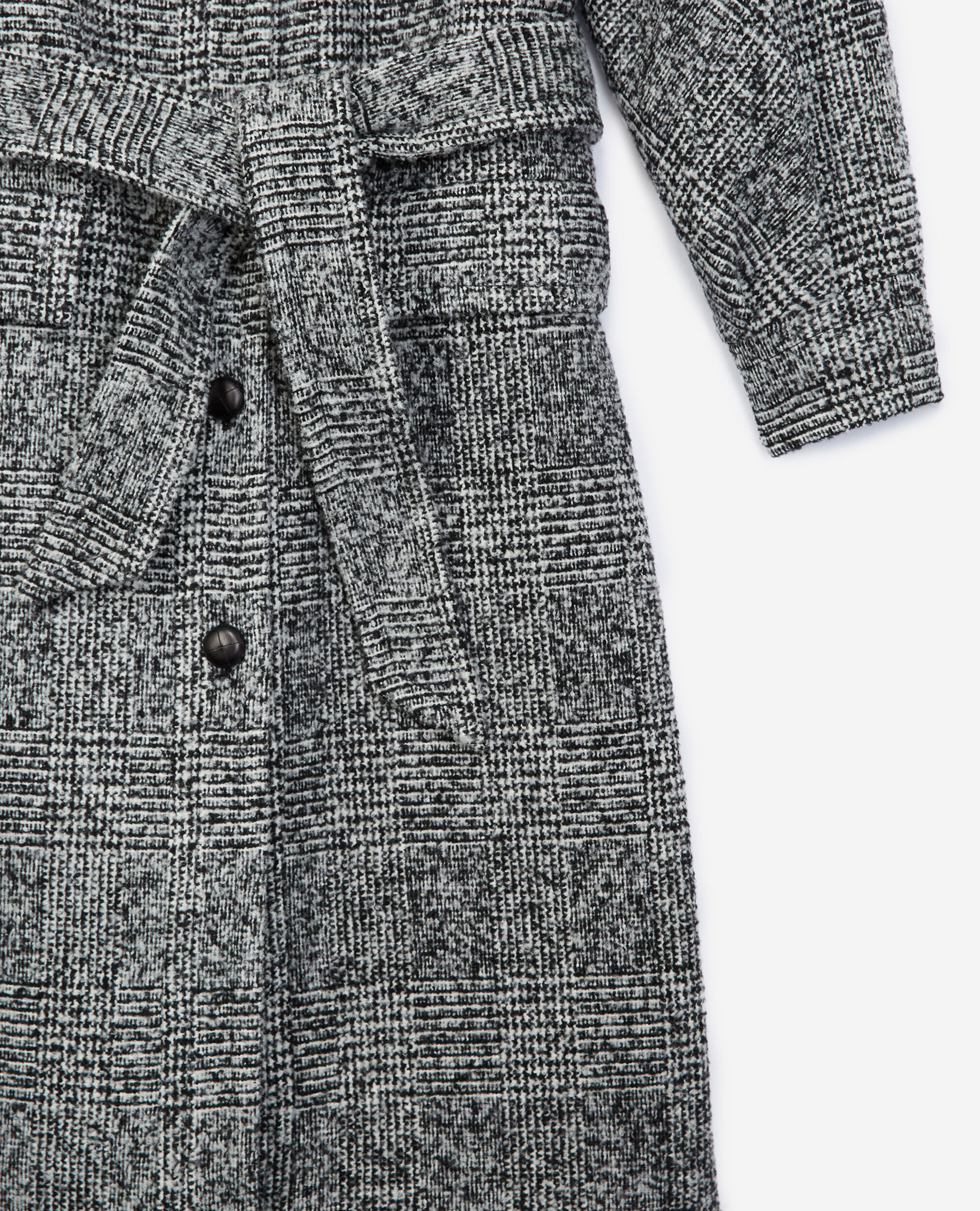 Manteau laine noir à col montant, BLACK-ECRU, hi-res image number null