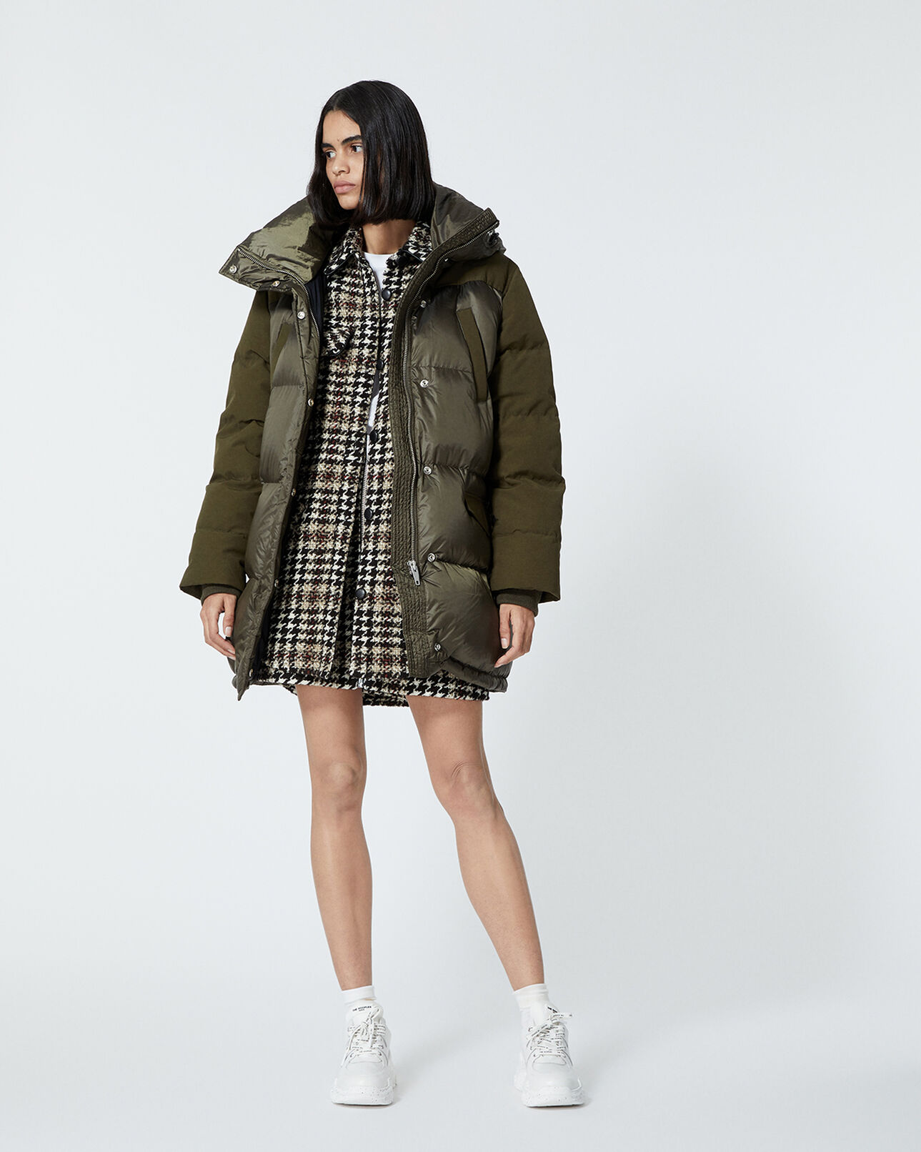 The Kooples FEMME KAKI doudoune kaki longue bimatière