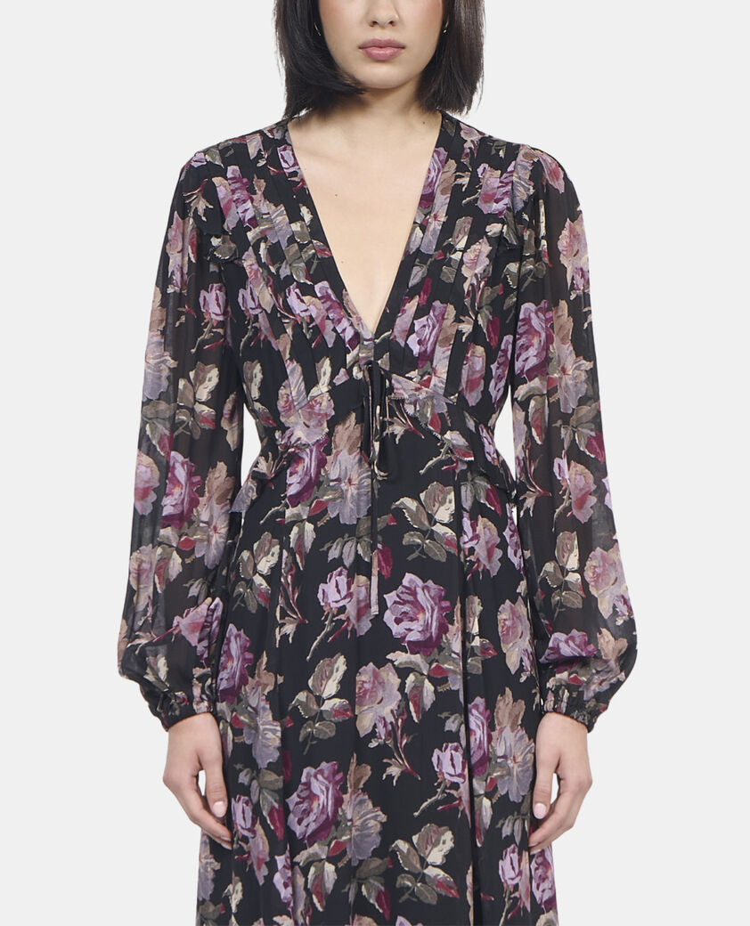 The Kooples FEMME BLACK / PURPLE robe longue imprimé fleuri
