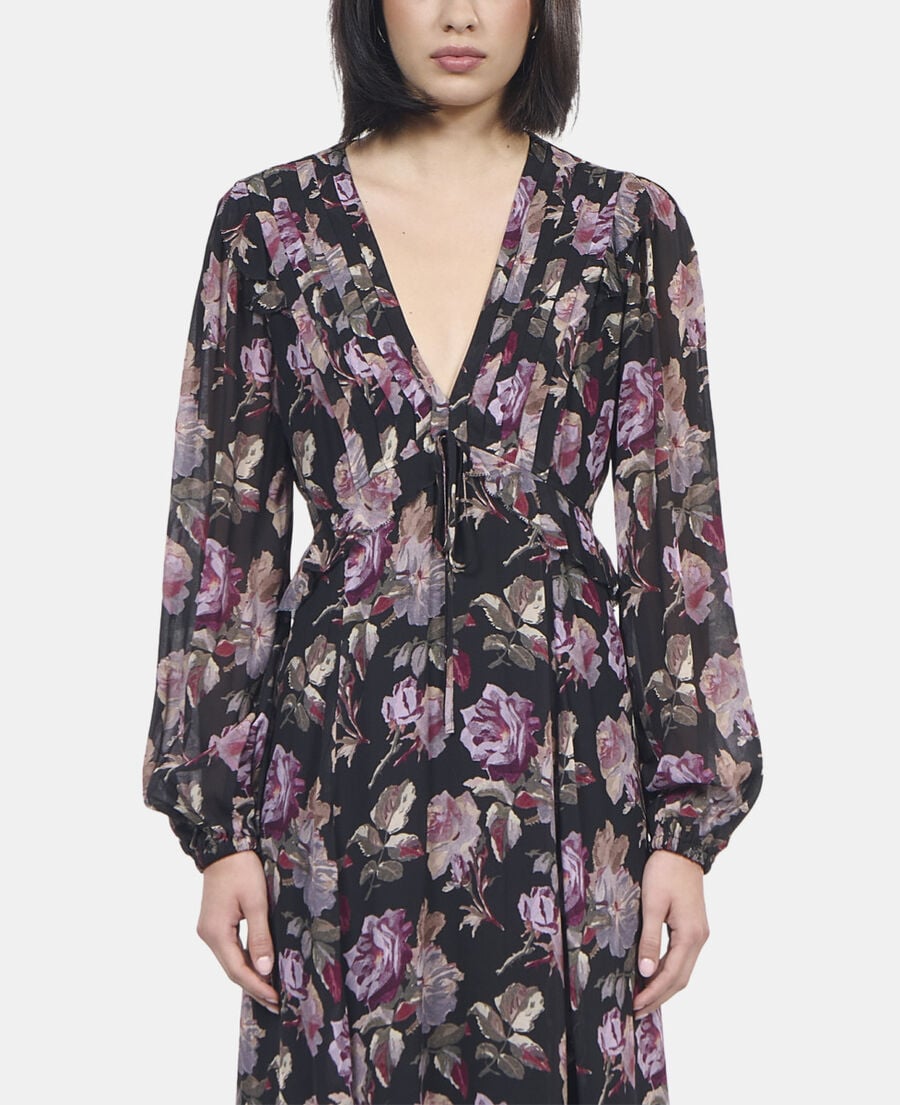 The Kooples FEMME BLACK / PURPLE robe longue imprimé fleuri