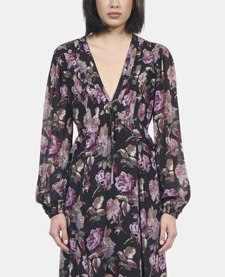 The Kooples FEMME BLACK / PURPLE robe longue imprimé fleuri