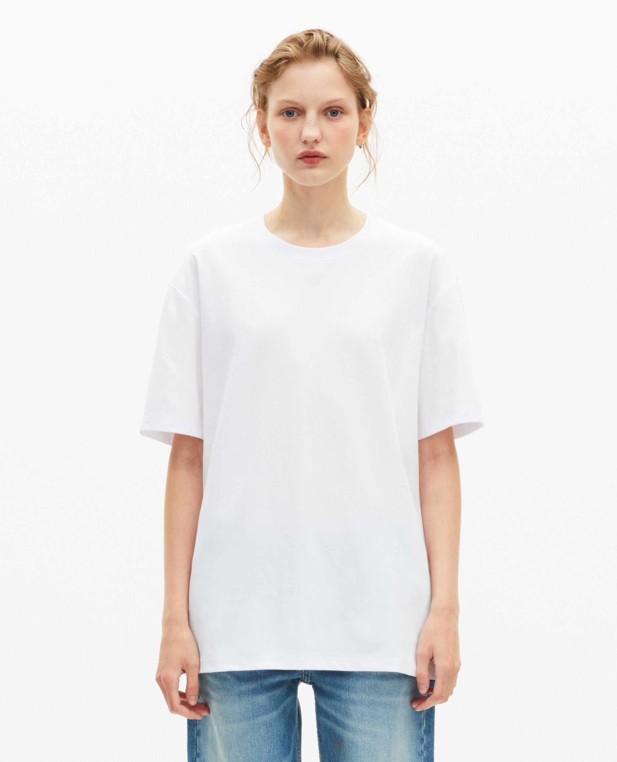Plain white straight T-shirt, WHITE, hi-res image number null