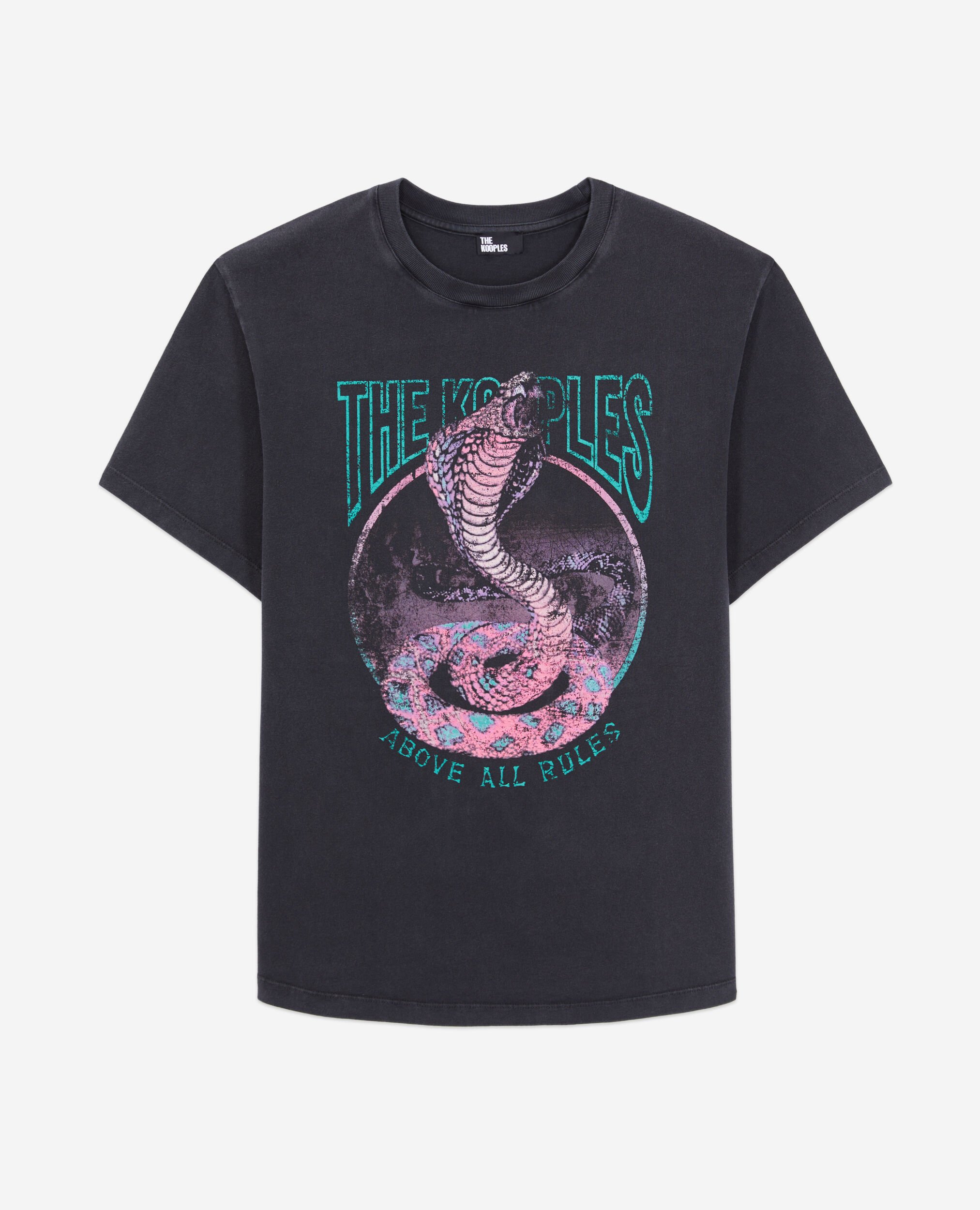 Women's black t-shirt with cobra serigraphy, BLACK / PINK, hi-res image number null