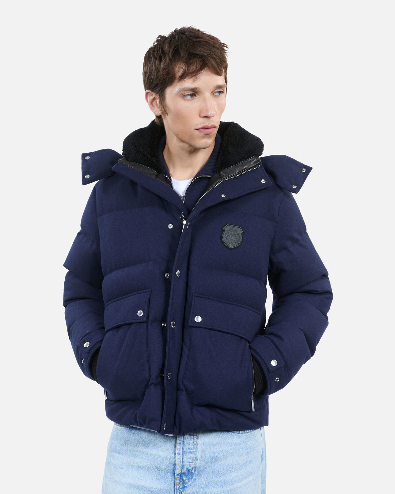 The Kooples MEN NAVY navy blue flannel down jacket