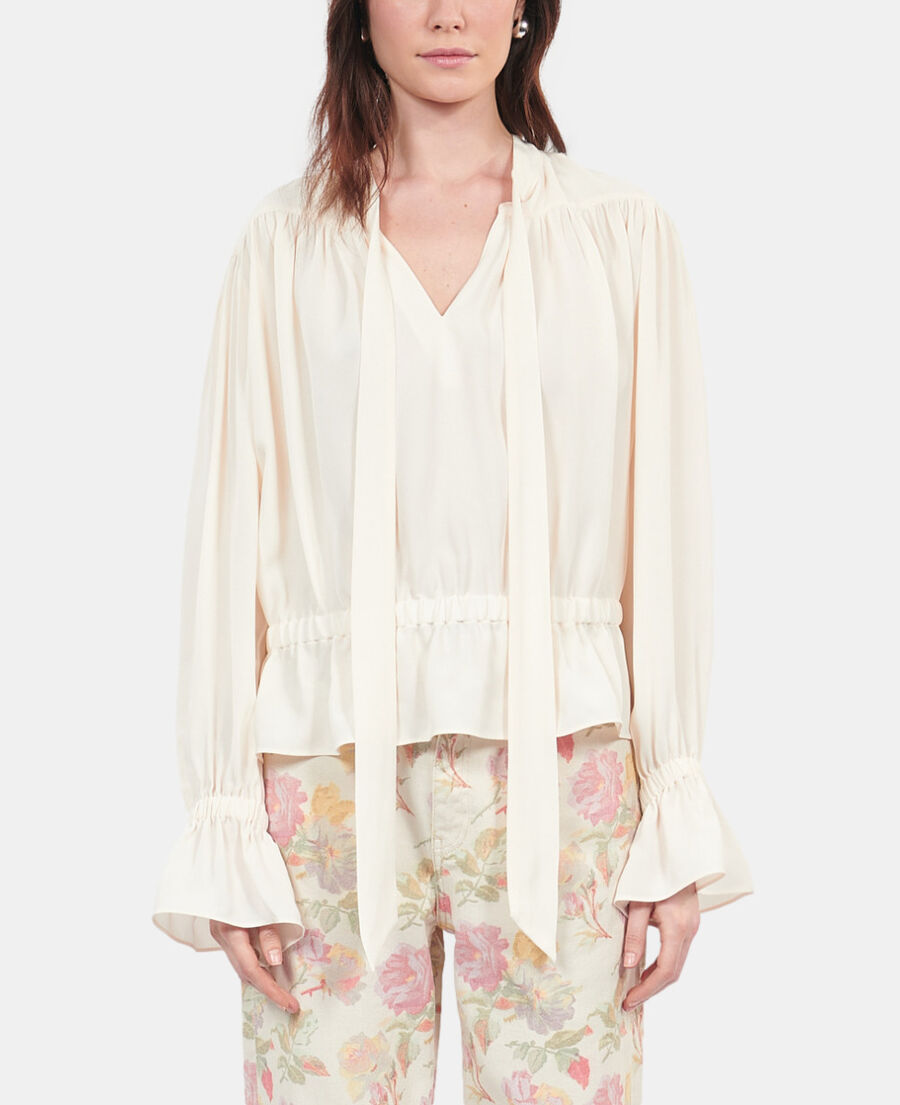 The Kooples DAMEN ECRU ecrufarbenes top mit gerafften details