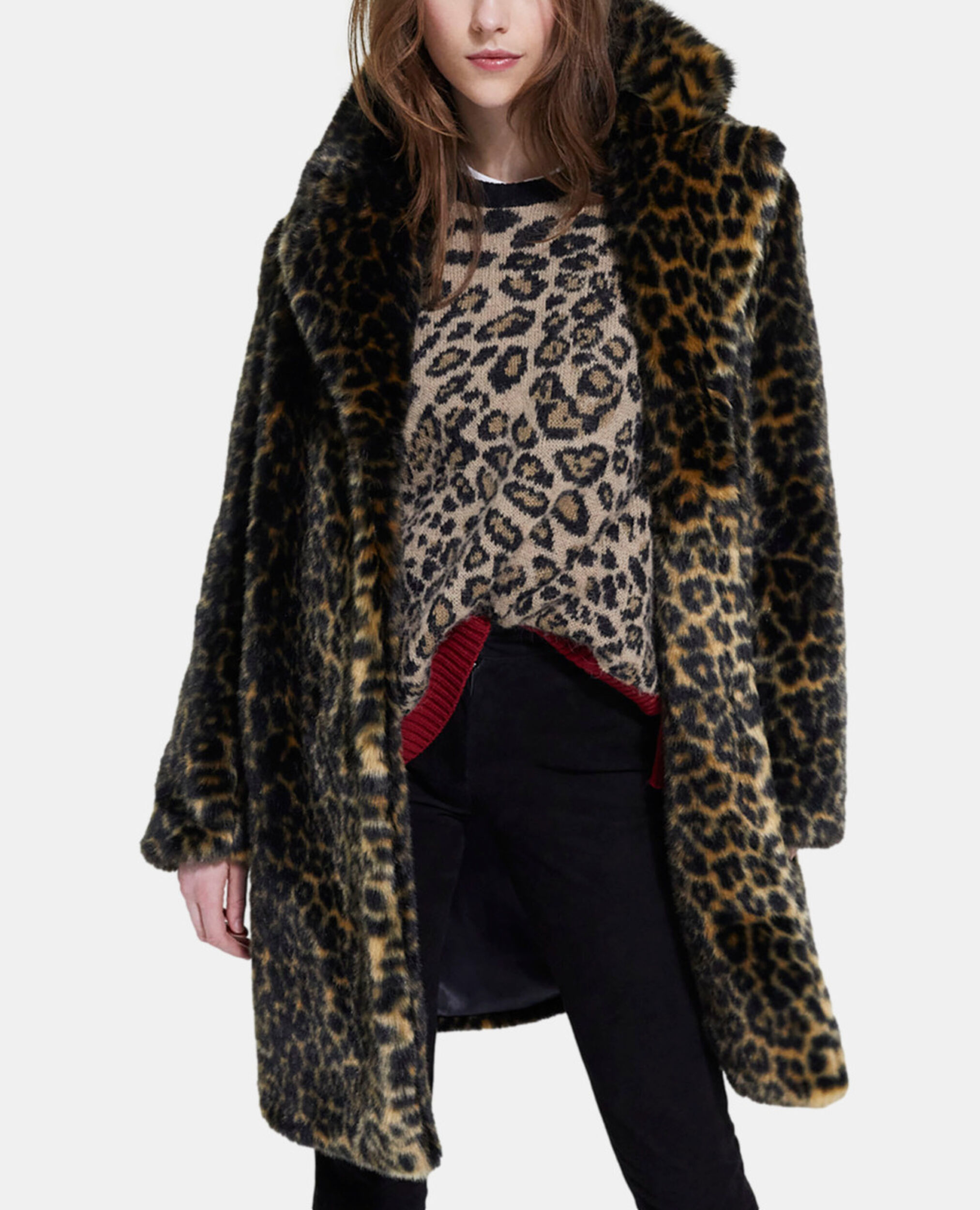 Leopard print faux fur coat, LEOPARD, hi-res image number null