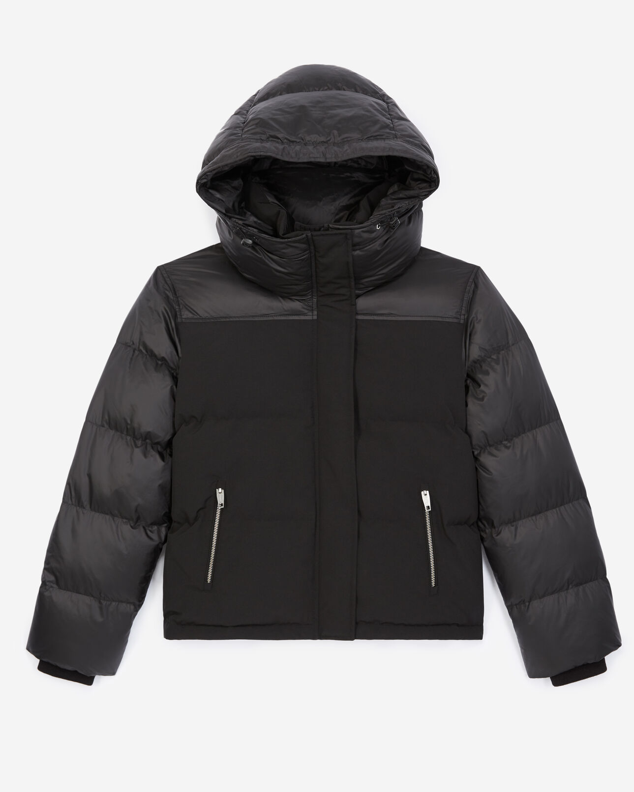 The Kooples WOMEN BLACK technical fabric black down jacket w/pockets