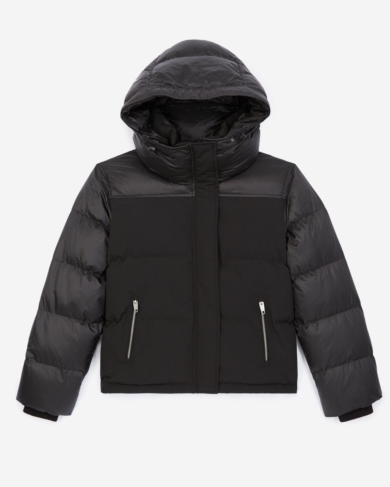 Technical fabric black down jacket w/pockets, BLACK, hi-res image number null