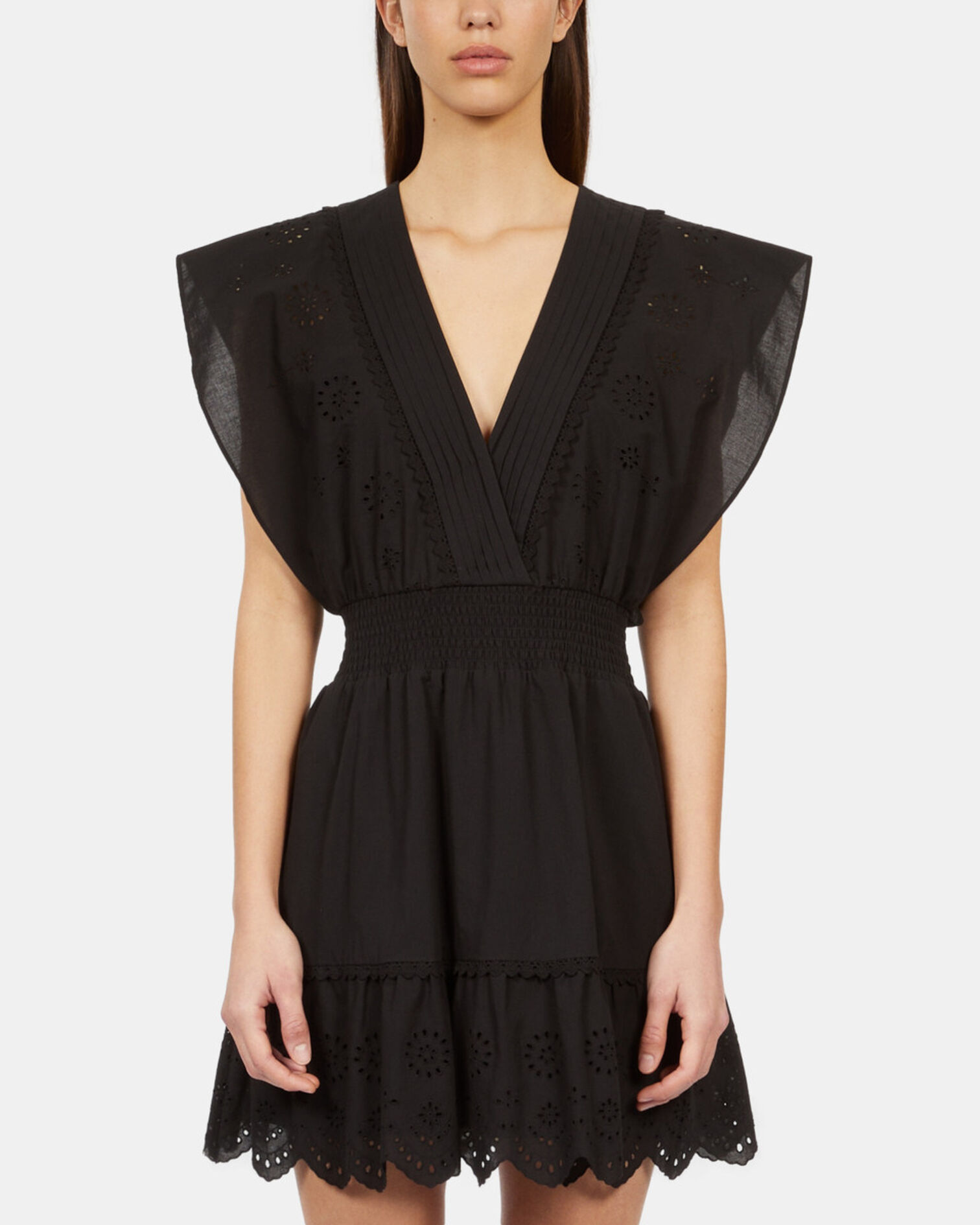 Robe courte en broderie anglaise noire, BLACK, hi-res image number null