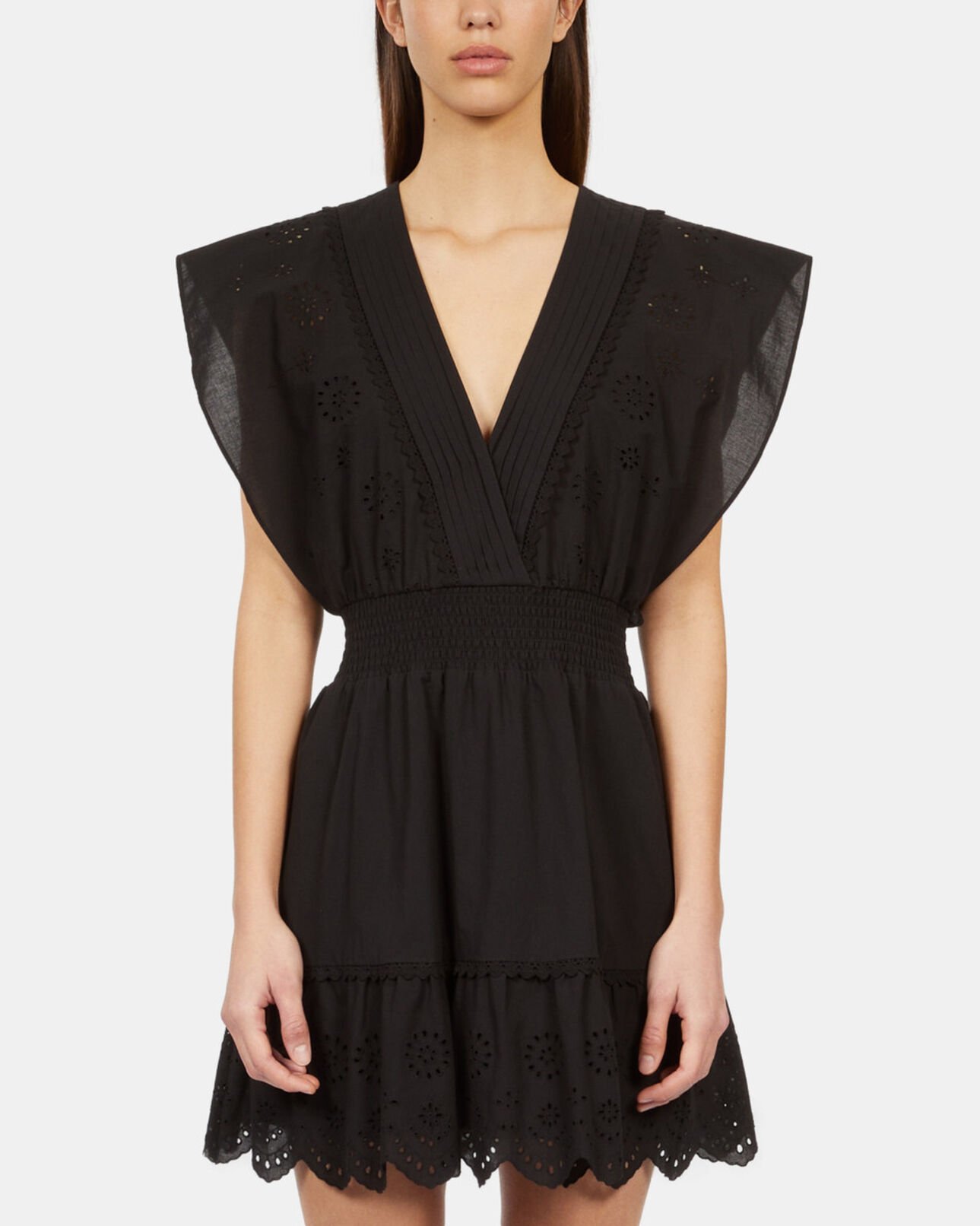 The Kooples FEMME BLACK robe courte en broderie anglaise noire