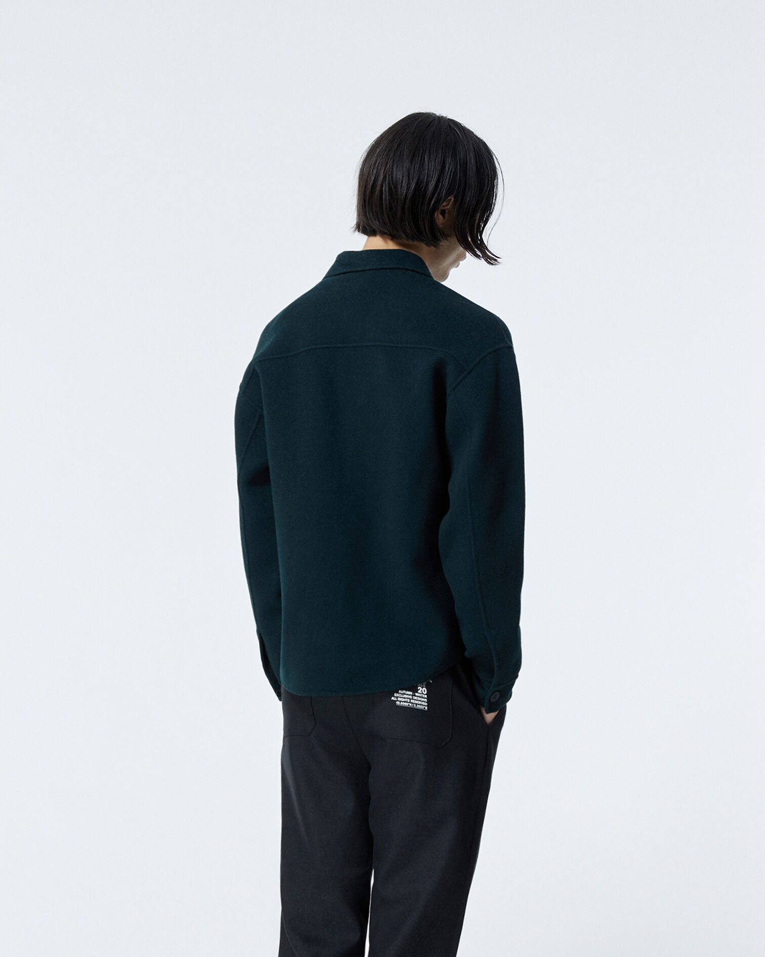 Chemise laine vert bouteille poche cuir, BOTTLE GREEN, hi-res image number null
