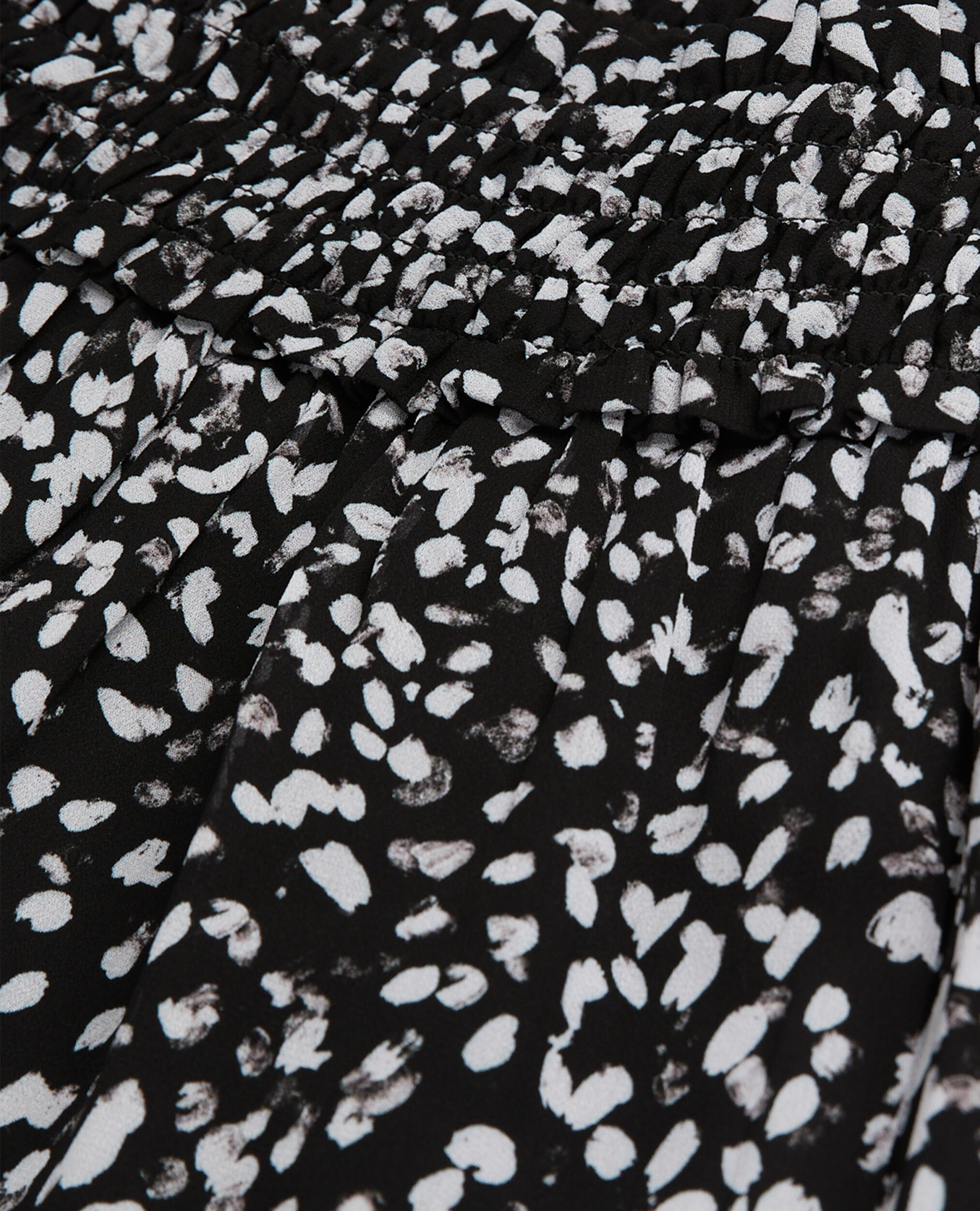 Short printed skirt with smocking, BLACK WHITE, hi-res image number null