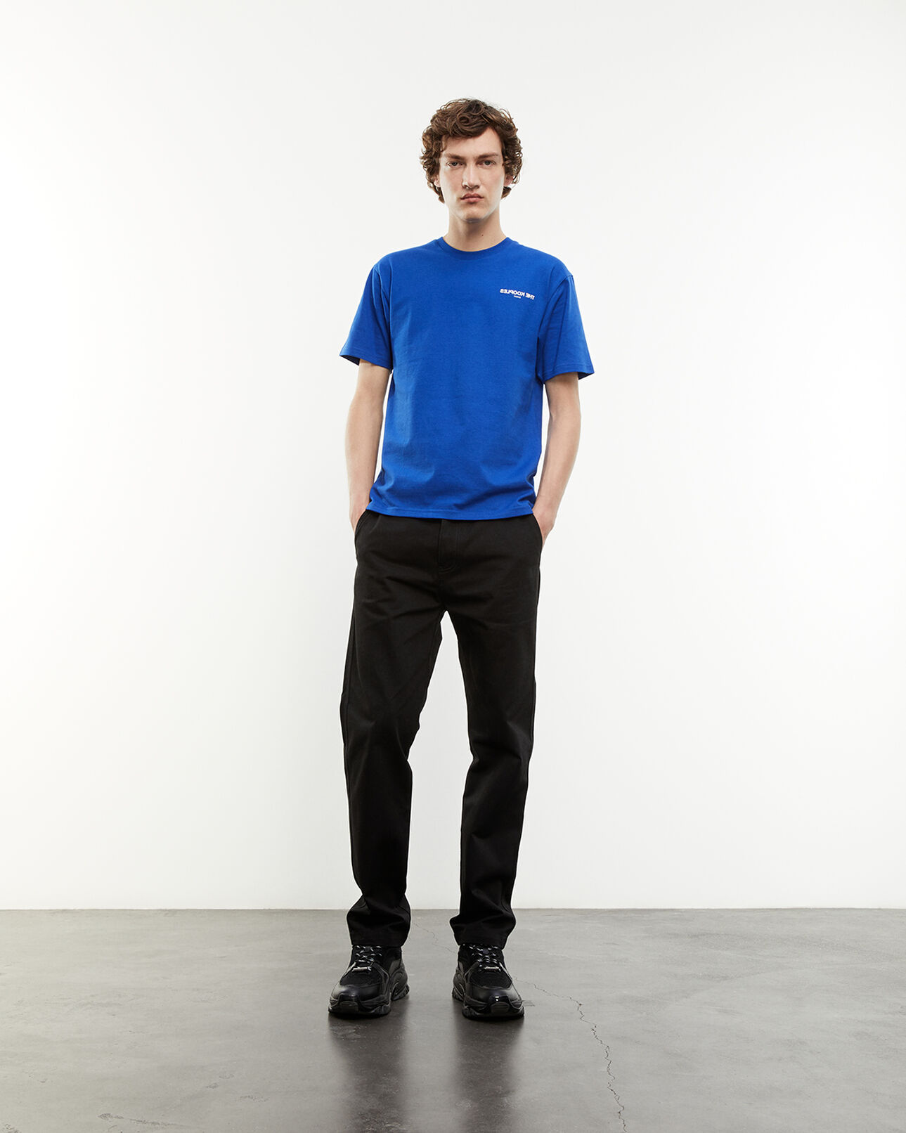 The Kooples MEN ELECTRIC BLUE blue cotton t-shirt with inverted logo