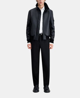 The Kooples HOMME BLACK blouson noir imitation peau lainée
