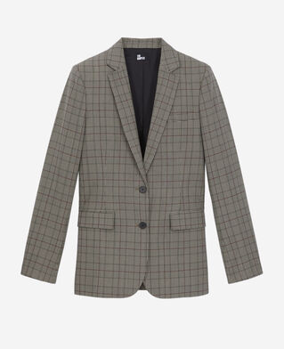 The Kooples FEMME ECRU / BLACK / BURGUNDY blazer prince de galles beige et bordeaux