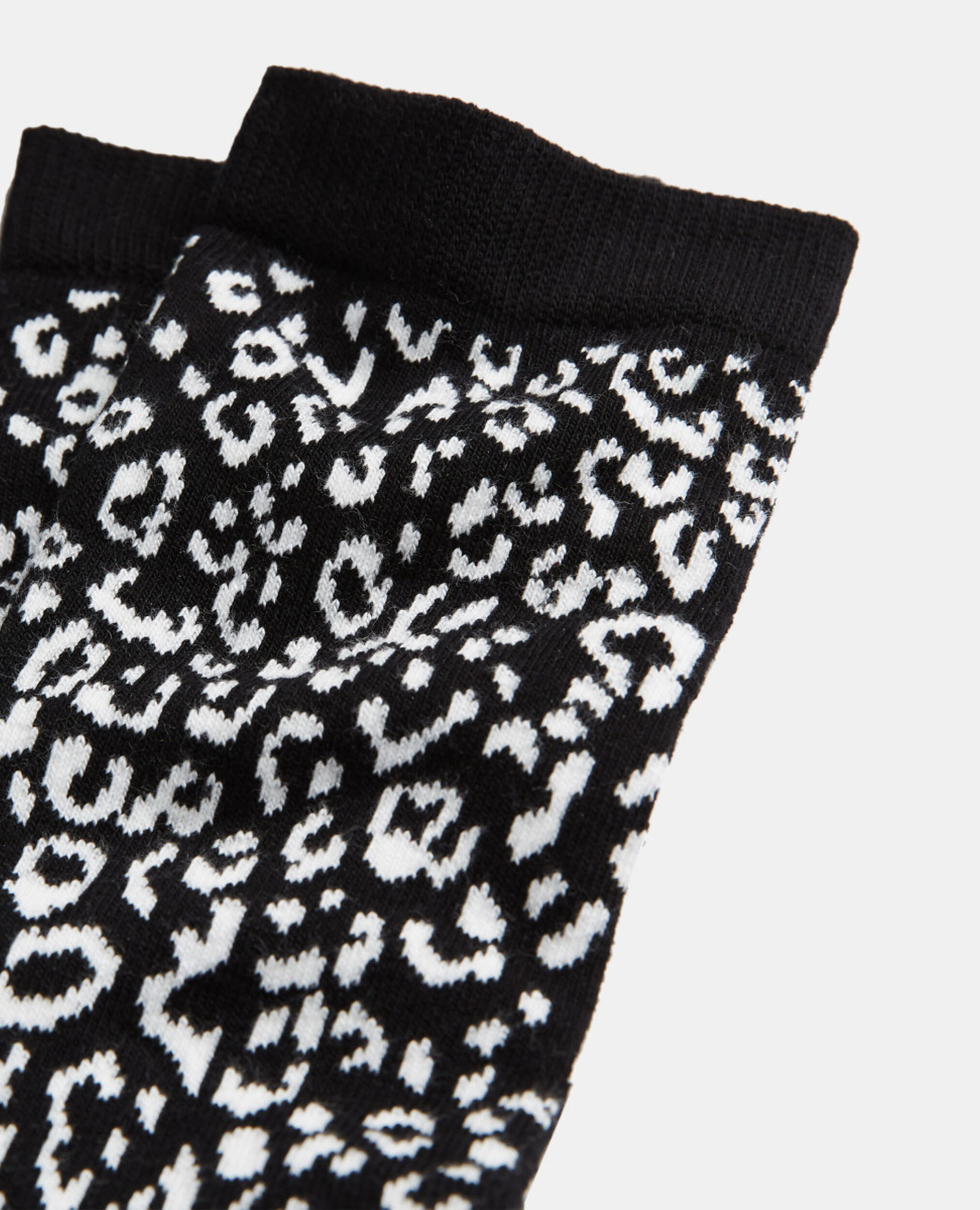 Chaussettes en coton léopard noires, BLACK WHITE, hi-res image number null
