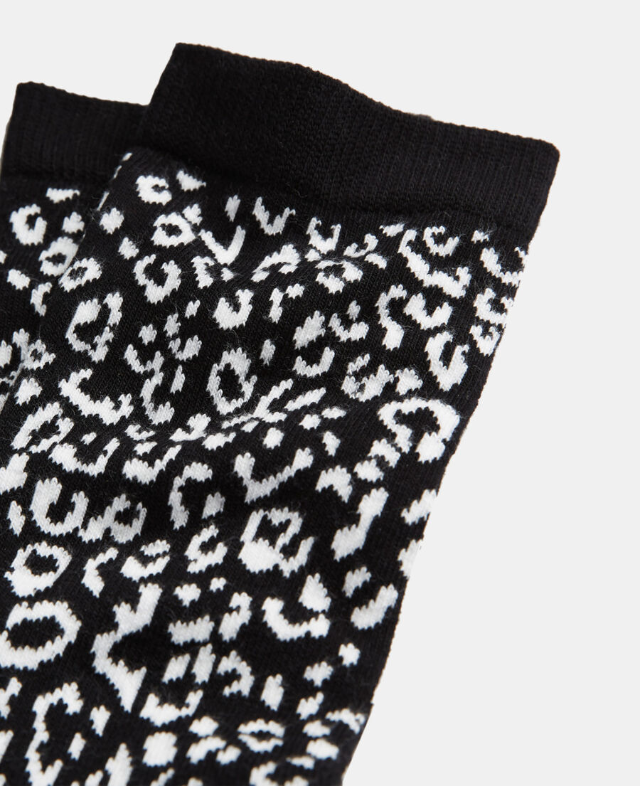 black leopard print cotton socks