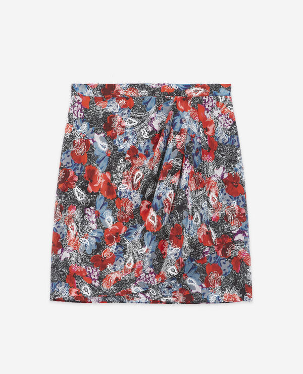 Cropped silk skirt with floral print