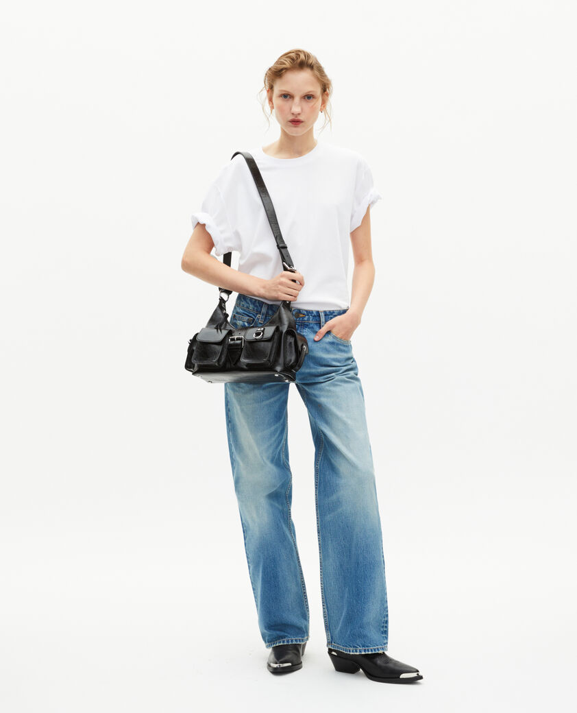 The Kooples WOMEN BLACK amelia bag strap in black cracked leather