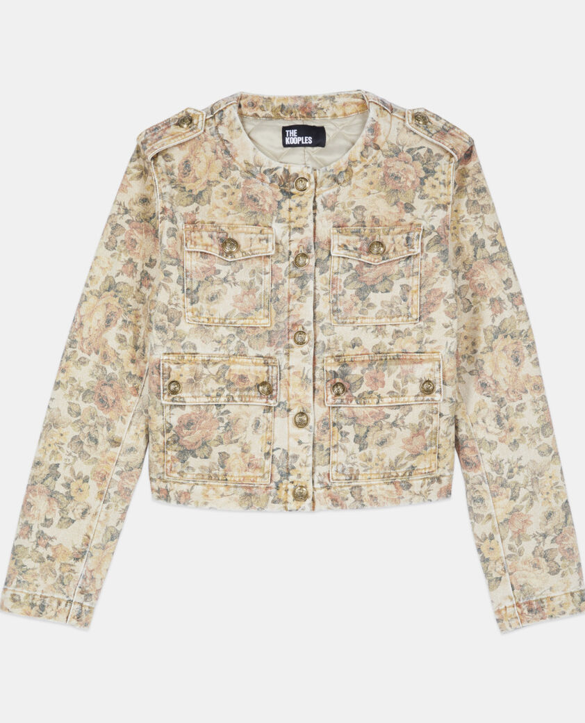 The Kooples DAMEN BEIGE LINEN jacke mit blumendruck