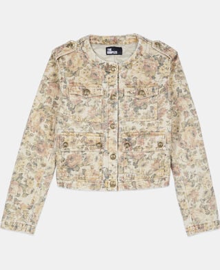The Kooples FEMME BEIGE LINEN veste imprim&eacute; fleuri
