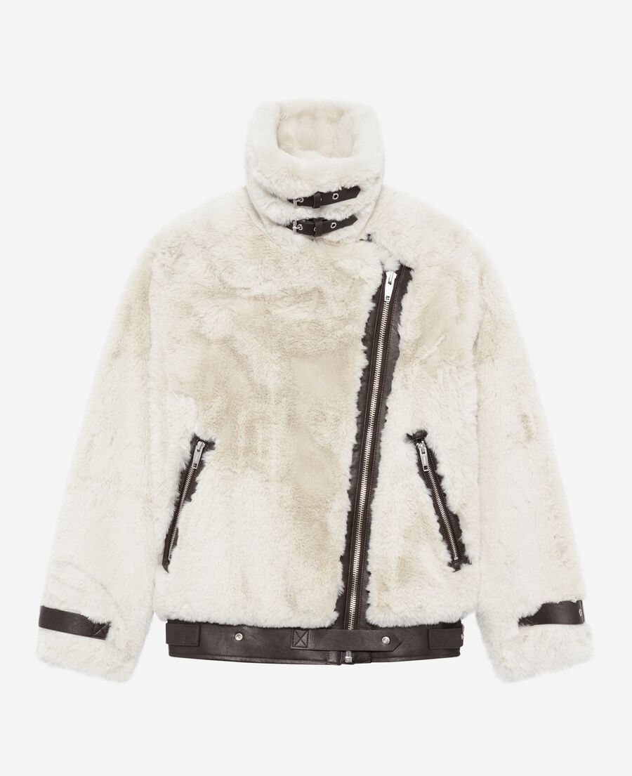The Kooples F WHITE ecru fur-effect aviator jacket