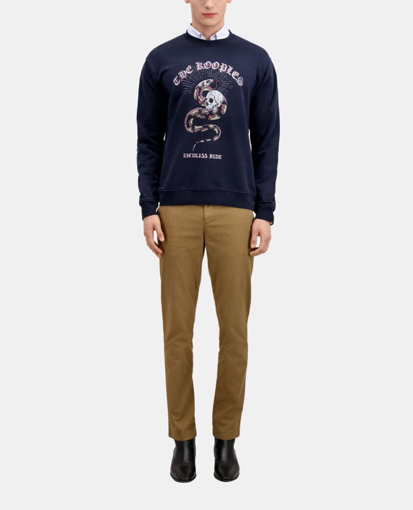 The Kooples MEN WASHED NAVY navy blue sweatshirt with sneaky snake serigraphy
