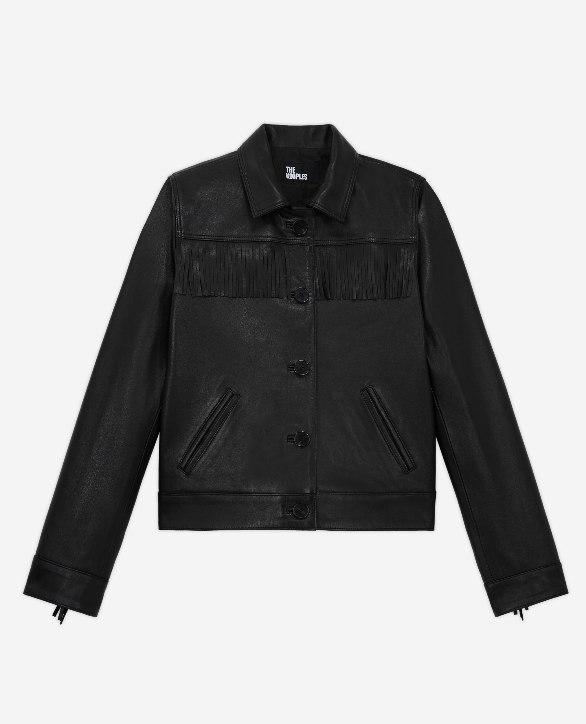Blouson en cuir noir, BLACK, hi-res image number null
