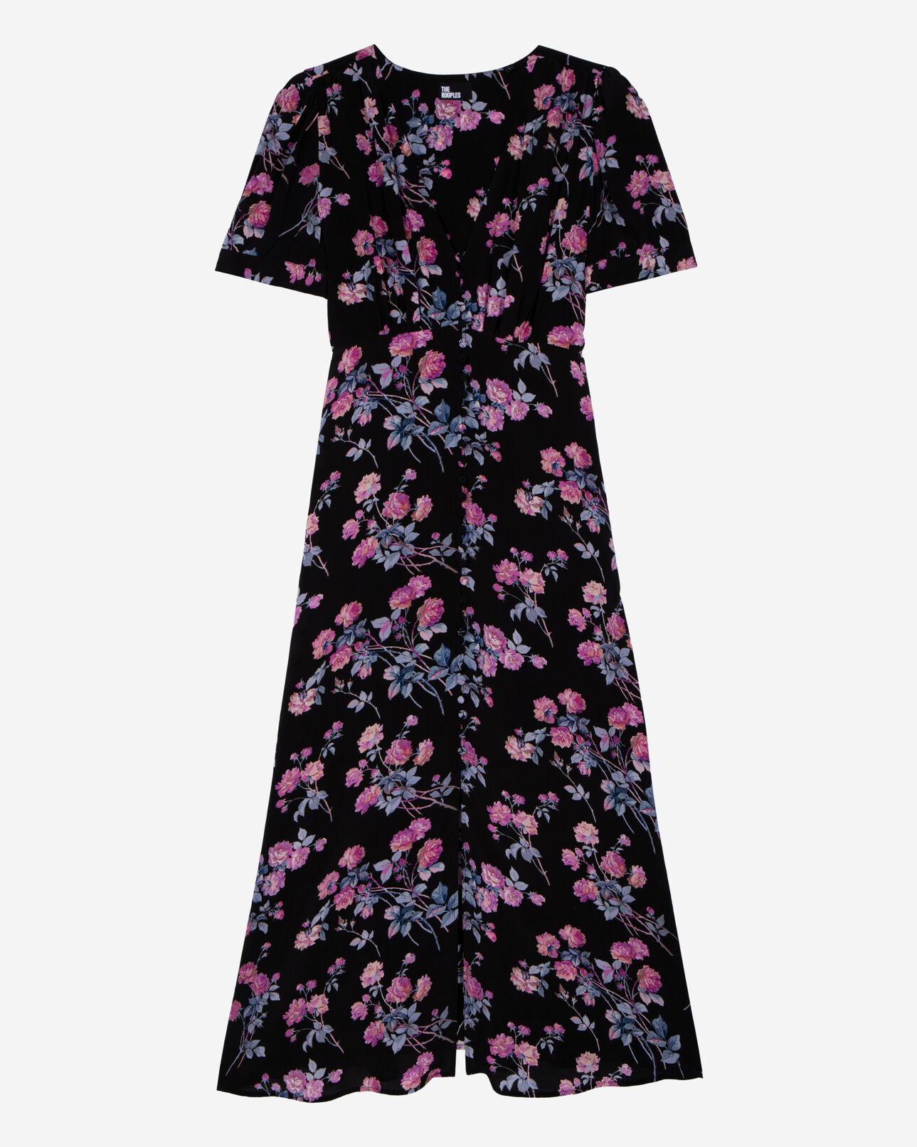 The Kooples WOMEN BLACK / PINK black floral print long dress